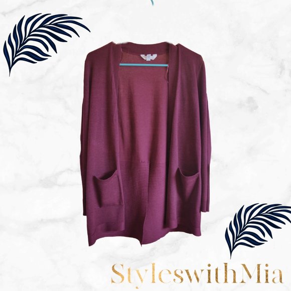 Wine Colored Long Sleeve Duster with Pockets (Work Wear and Casual Wear)